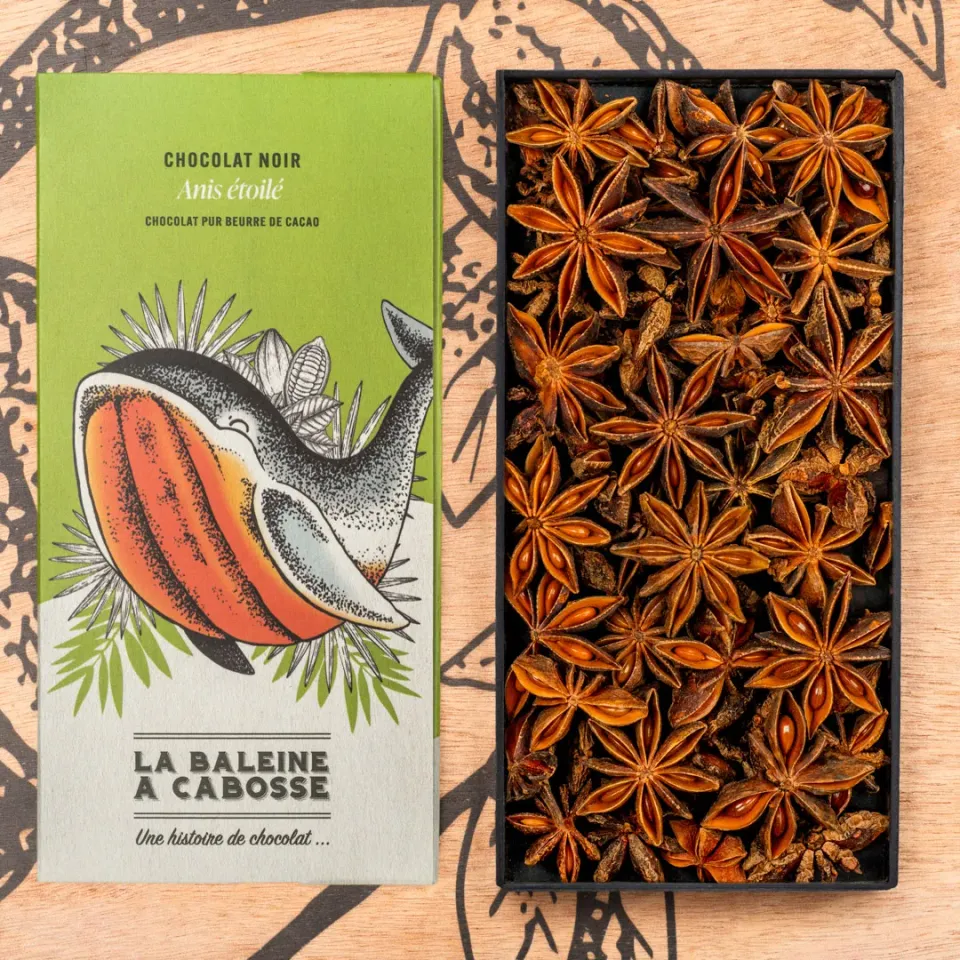 La Baleine à Cabosse tablette chocolat noir 76% anis étoilé