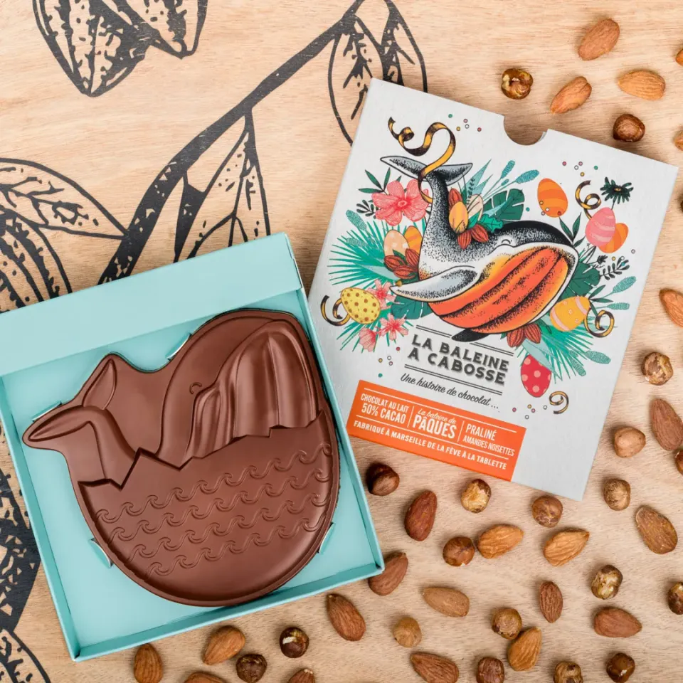 La Baleine à Cabosse baleine Pâques lait 50% praliné Piémont