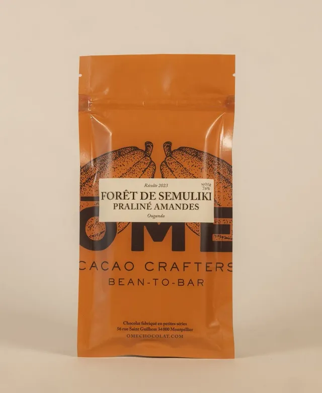 Ôme Semuliki noir 76% tablette praliné amandes bio