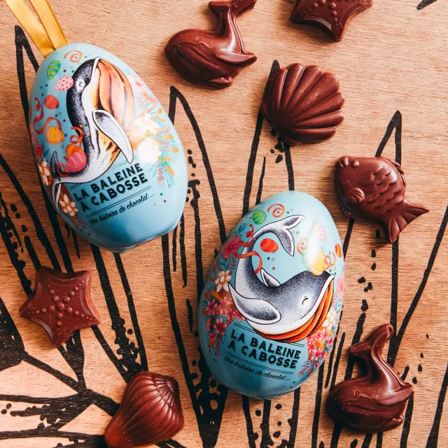 La Baleine à Cabosse petit œuf métallique garni chocolat au lait