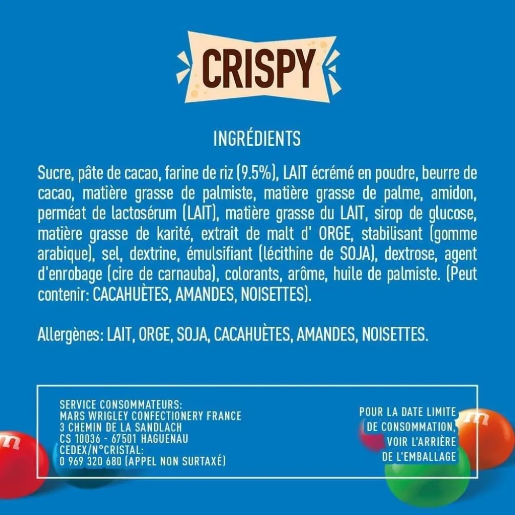 M&M's Crispy bonbons chocolat lait 16x77g riz soufflé