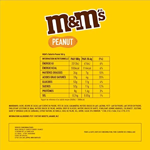 M&M's Peanut tablette chocolat lait 165g cacahuètes