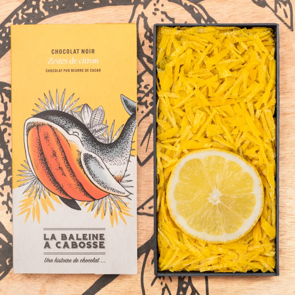 La Baleine à Cabosse tablette chocolat noir 76% zestes citron