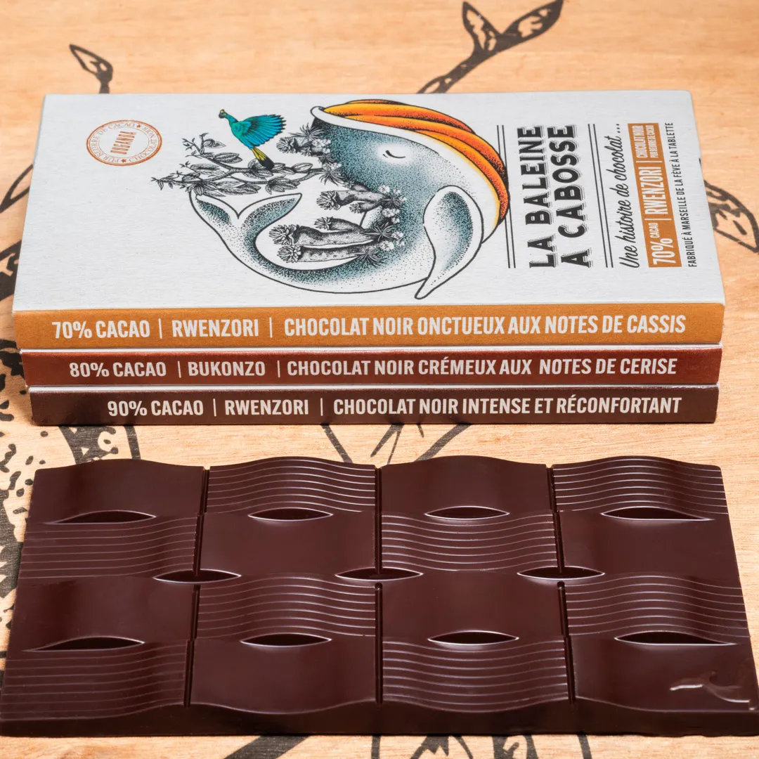 La Baleine à Cabosse pack 3 tablettes Ouganda 70 80 90% fruits rouges