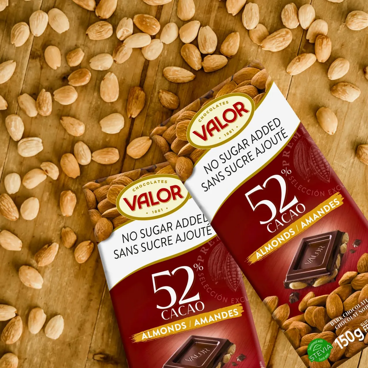 Valor Noir Amandes Entières tablette chocolat 100g sans sucre
