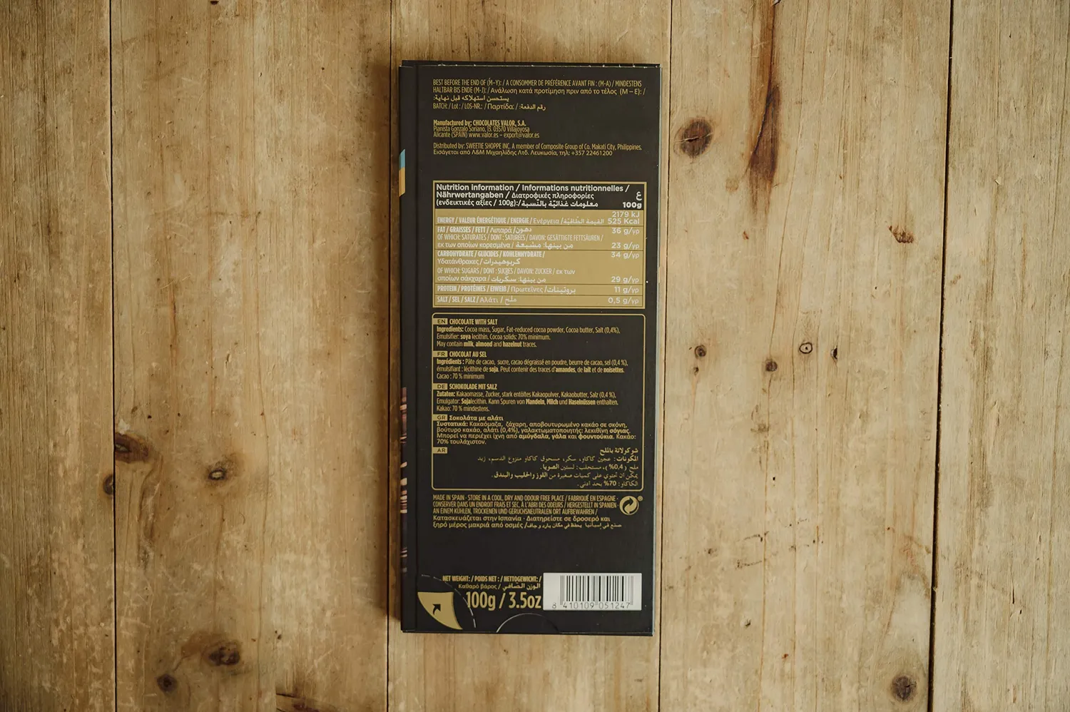 Valor Premium 70% tablette chocolat noir 100g sel marin