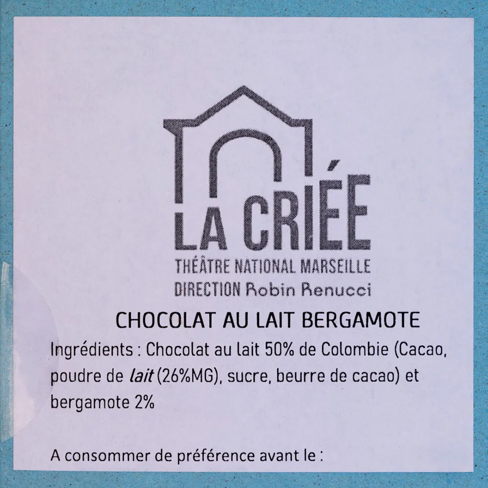 La Baleine à Cabosse bergamote tablette lait 50% cacao