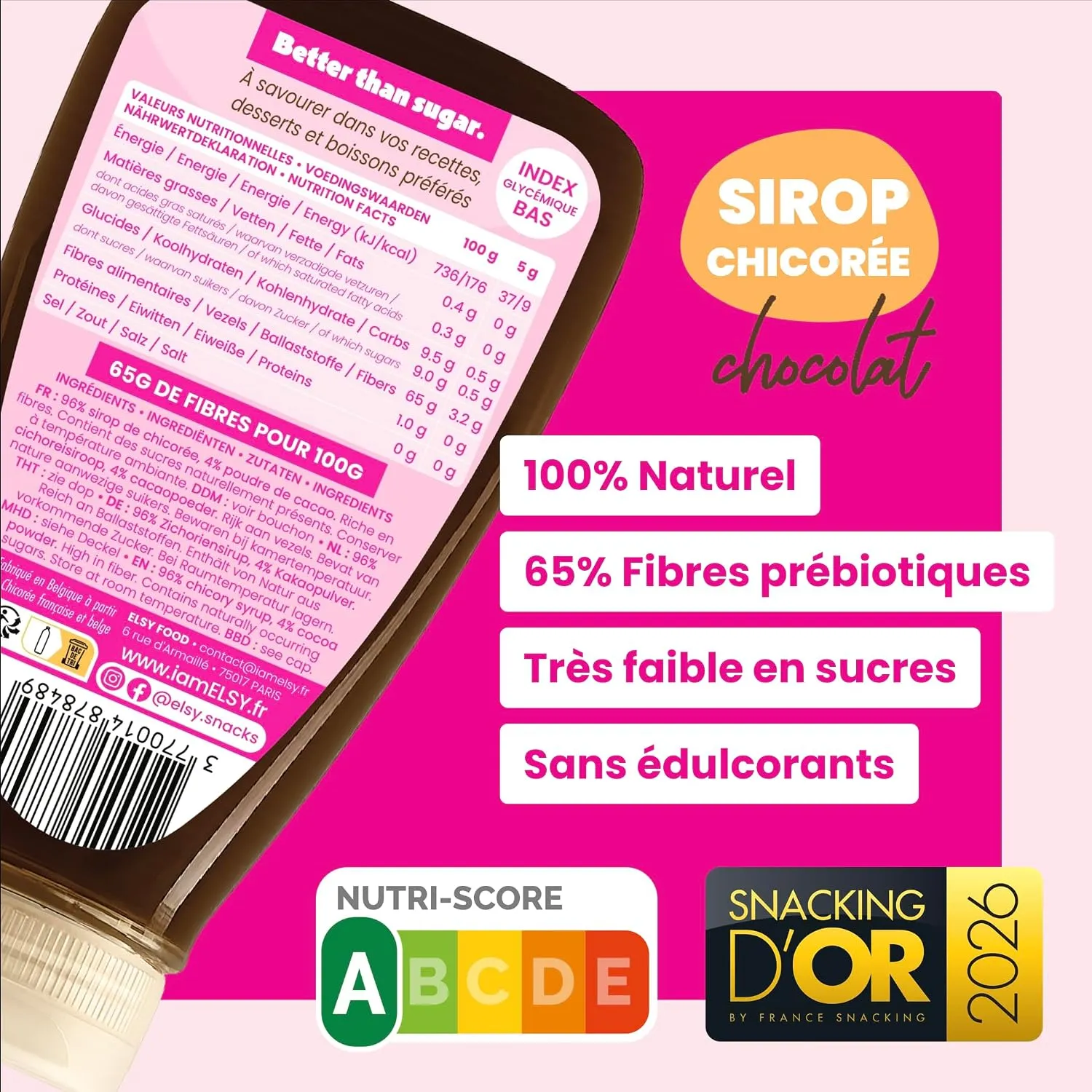 Elsy Sirop Chicorée Chocolat 3x350g sans sucre ajouté