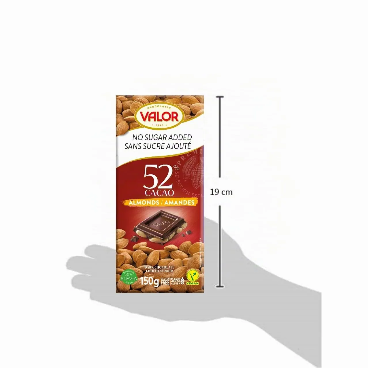 Valor Noir Amandes Entières tablette chocolat 100g sans sucre