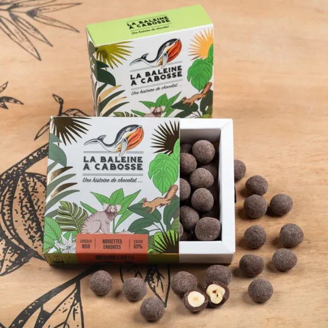 La Baleine à Cabosse noisettes enrobées chocolat noir 65%
