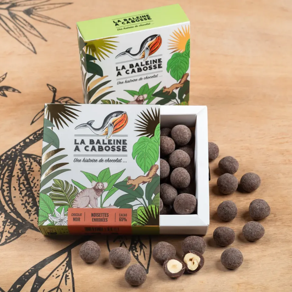 La Baleine à Cabosse noisettes enrobées chocolat noir 65%