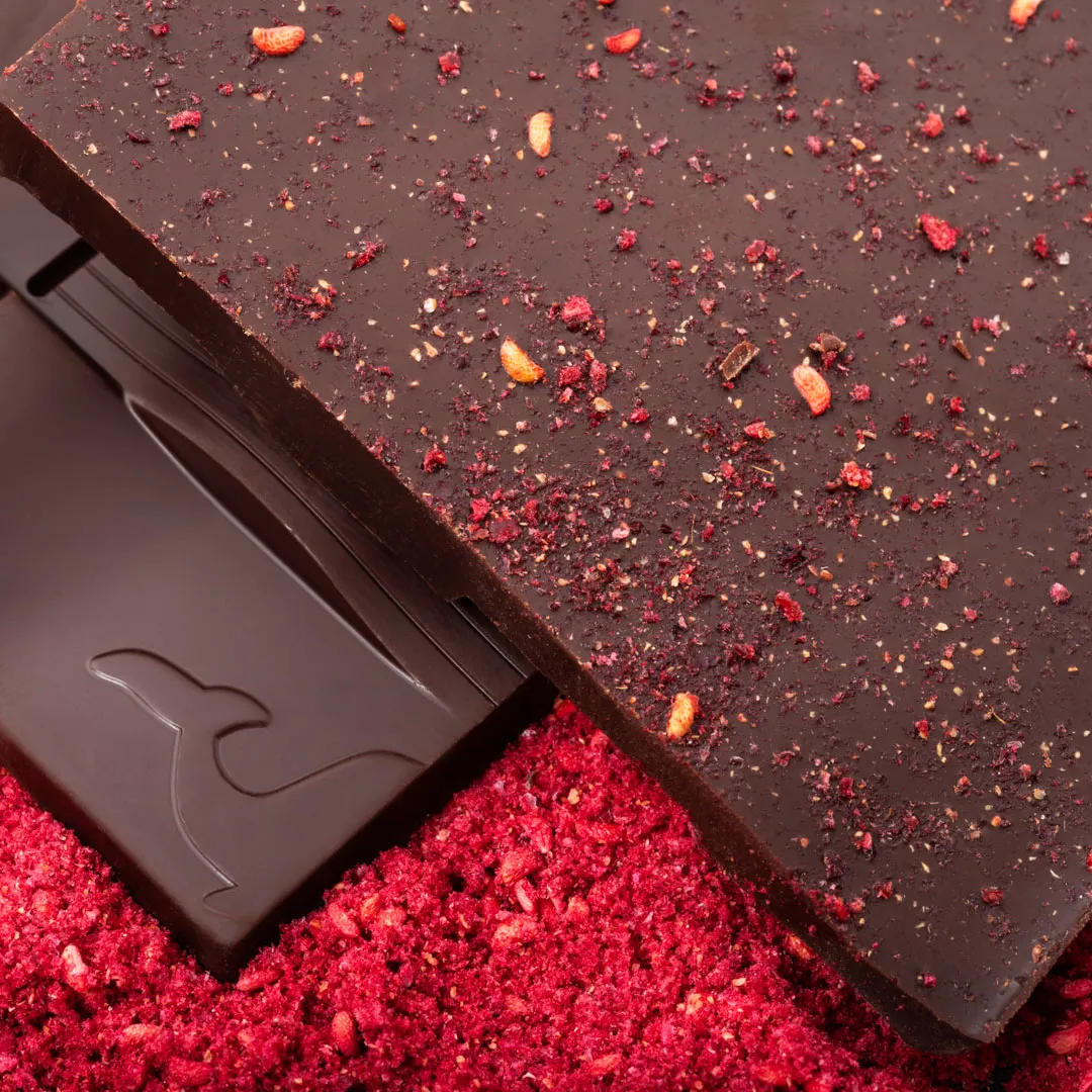 La Baleine à Cabosse tablette chocolat noir 70% framboise