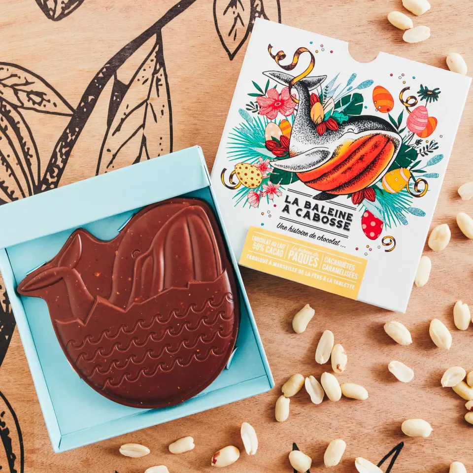 La Baleine à Cabosse Baleine de Pâques chocolat lait cacahuètes