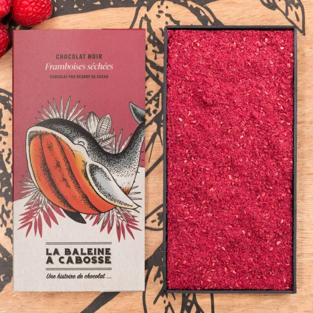 La Baleine à Cabosse tablette chocolat noir 70% framboise