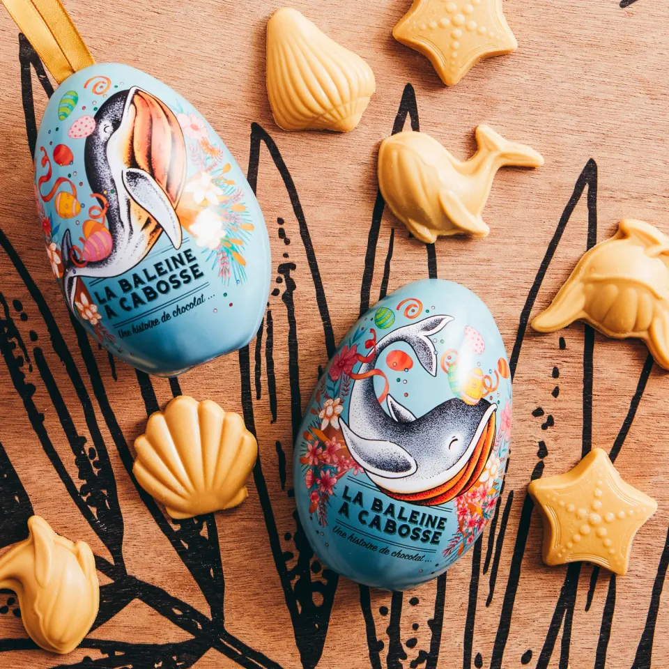 La Baleine à Cabosse petit œuf métallique chocolat blond friture