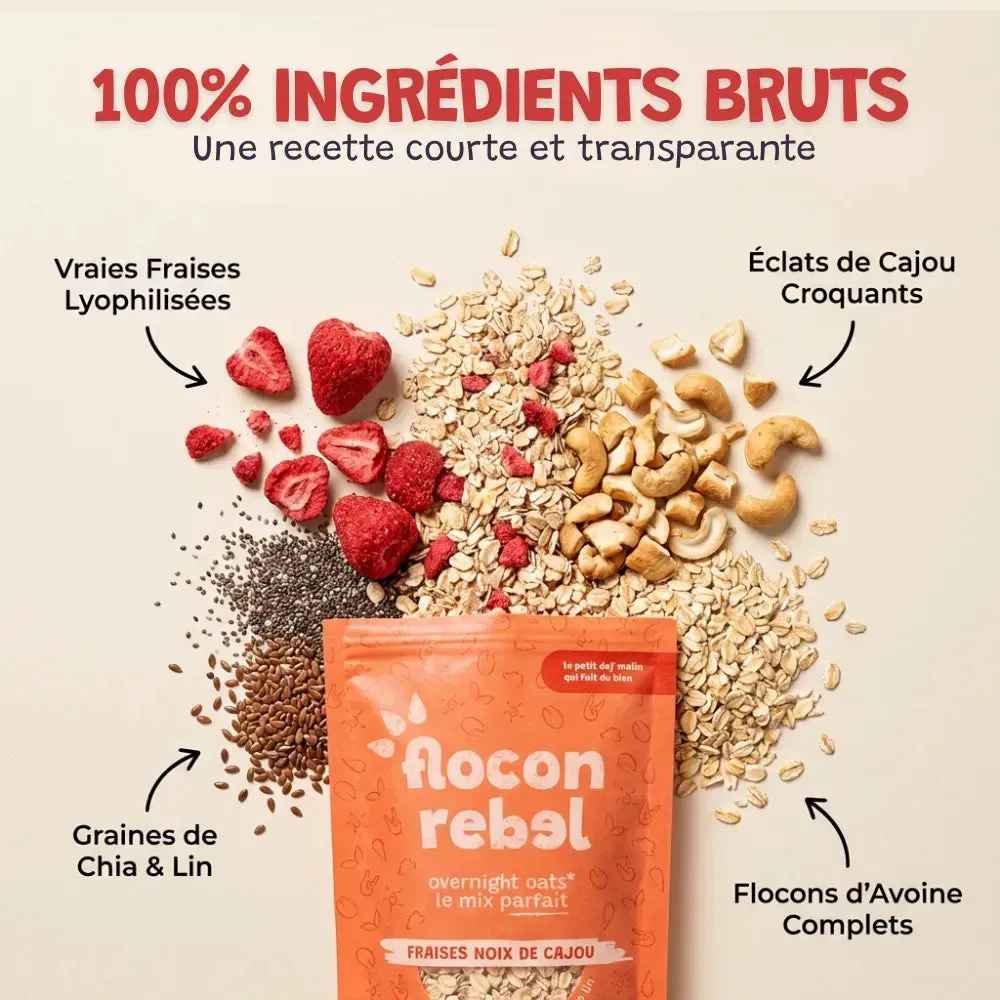 Elsy Flocon Rebel Fraises Cajou Bio overnight oats 315 g léger