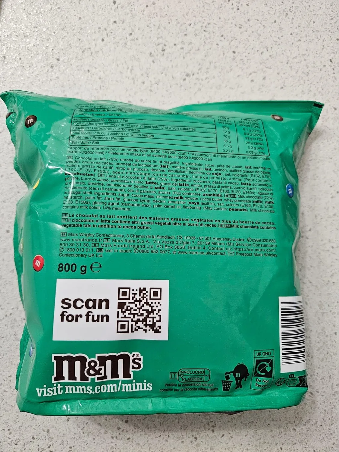 M&M's Minis bonbons chocolat lait 800g partage