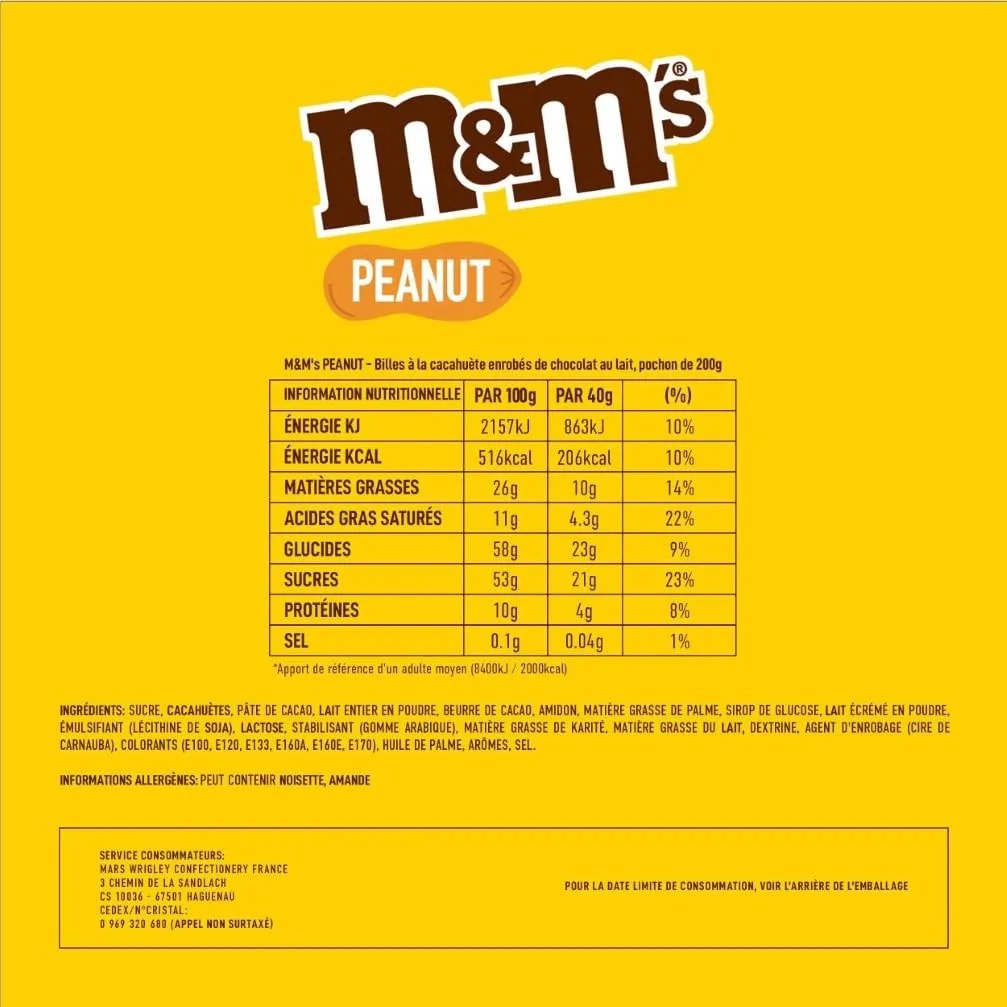 M&M's Peanut bonbons chocolat cacahuètes 200g