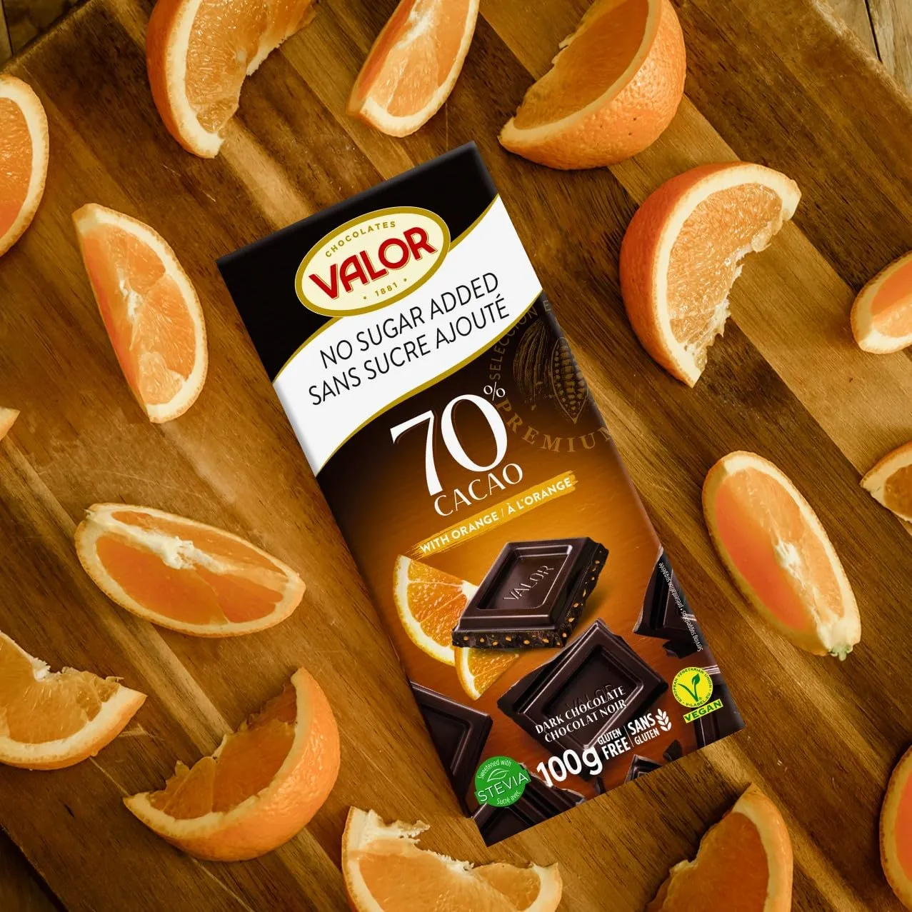 Valor Chocolat Noir 70% Orange tablette 100g sans sucre