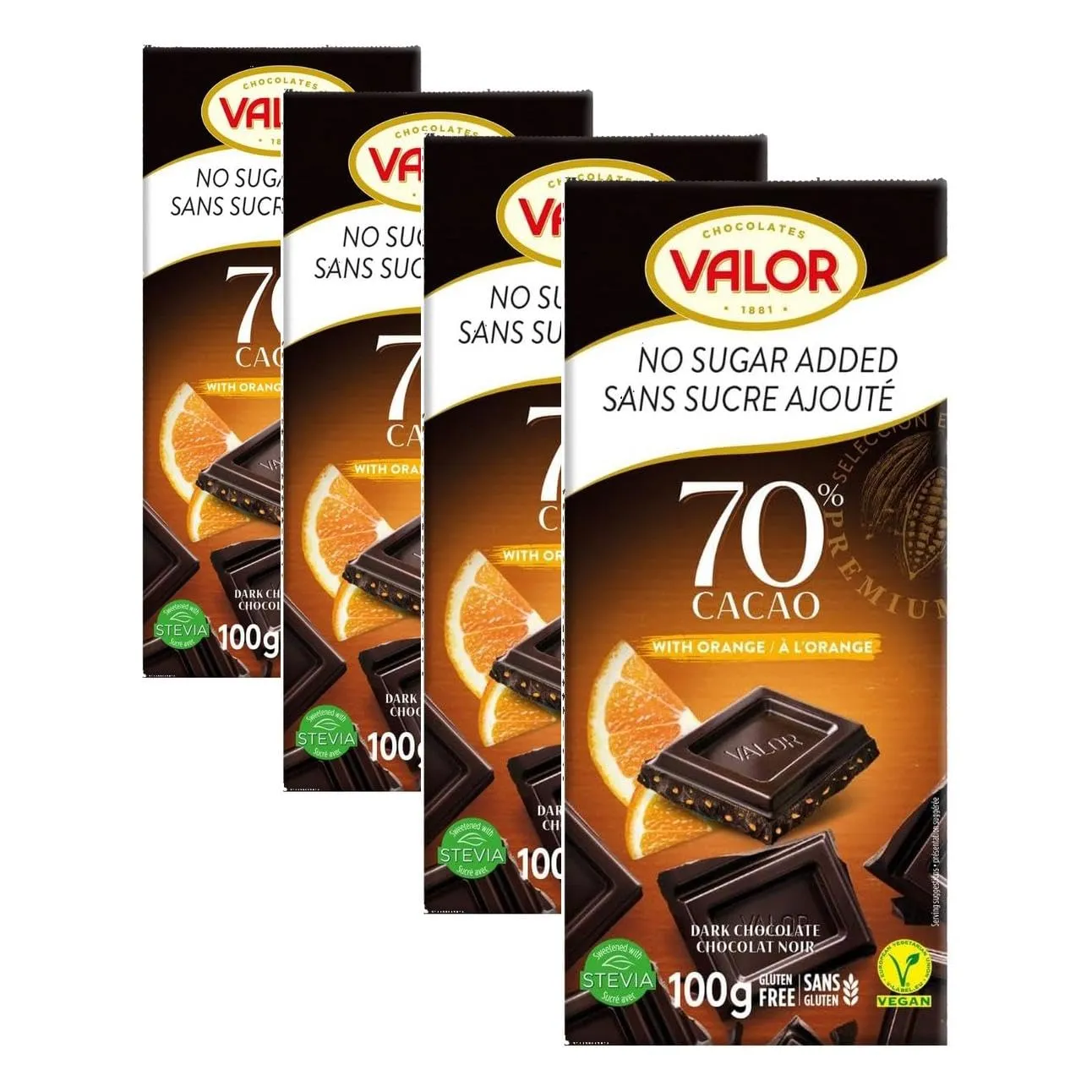 Valor Chocolat Noir 70% Orange tablette 100g sans sucre