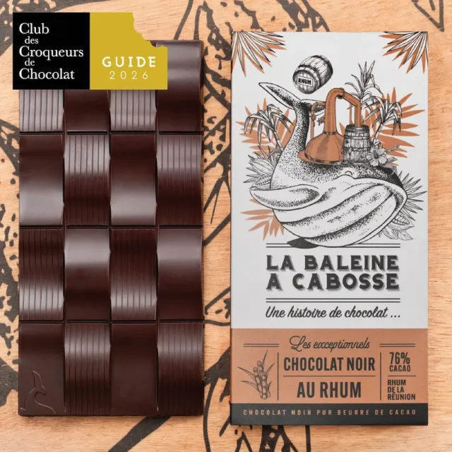 La Baleine à Cabosse rhum Réunion tablette chocolat noir 76%