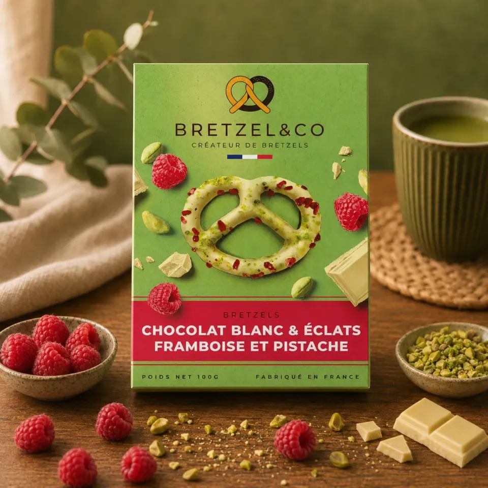 Bretzel & Co bretzel chocolat blanc pistache framboise 100g