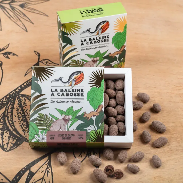 La Baleine à Cabosse fèves cacao Chuncho enrobées chocolat noir 65%