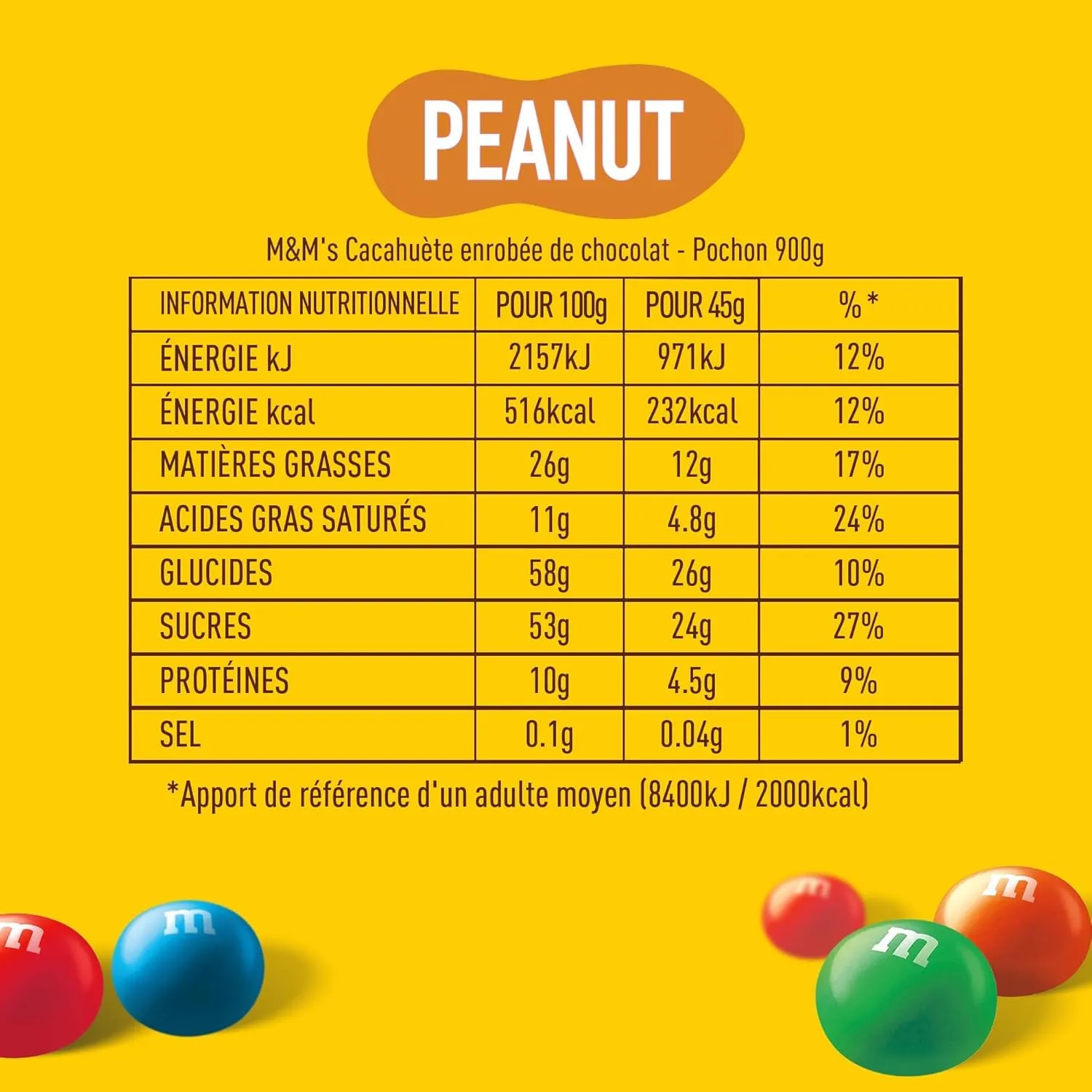 M&M'S Peanut bonbons chocolat lait cacahuètes 900g