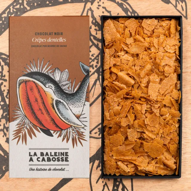 La Baleine à Cabosse tablette chocolat noir 65% crêpes dentelle
