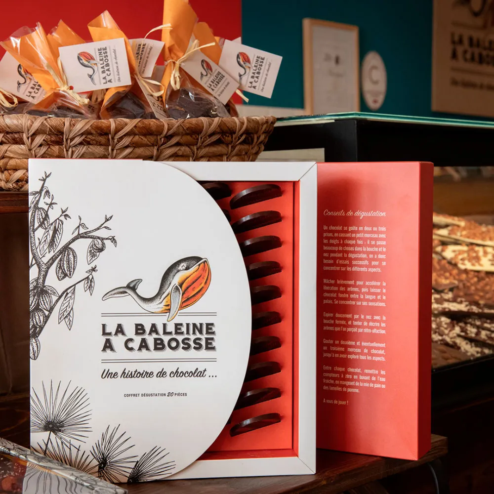 La Baleine à Cabosse coffret dégustation 10 terroirs 20 palets noir