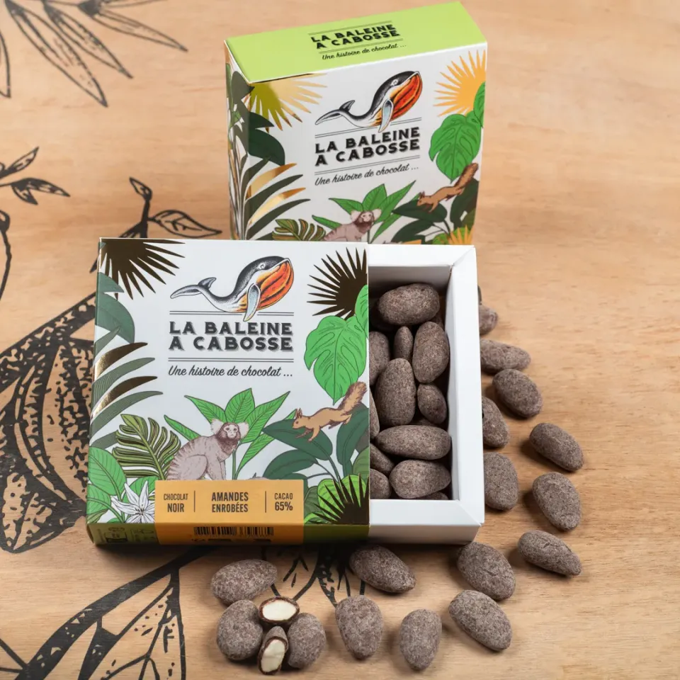 La Baleine à Cabosse amandes enrobées chocolat noir 65%