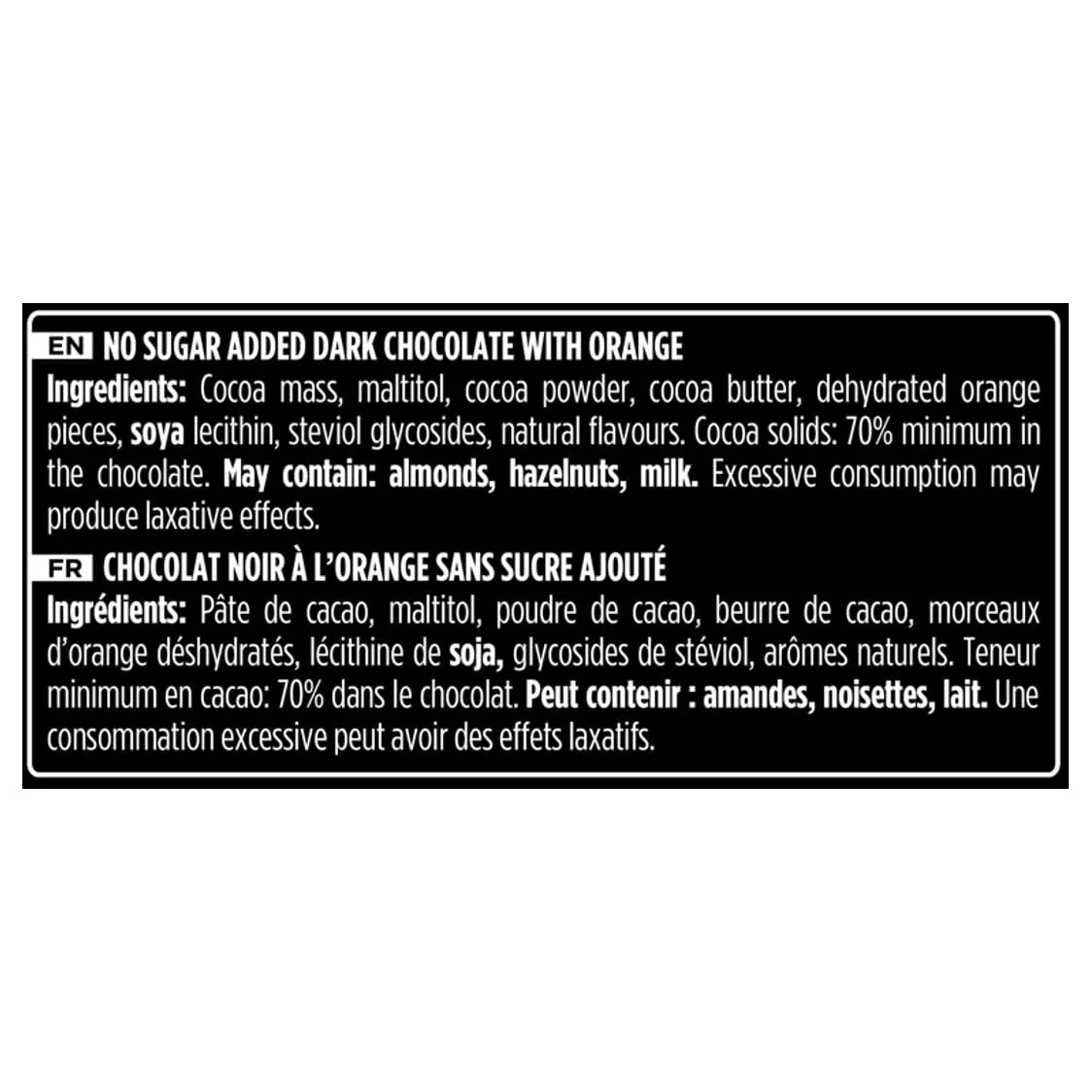 Valor Chocolat Noir 70% Orange tablette 100g sans sucre