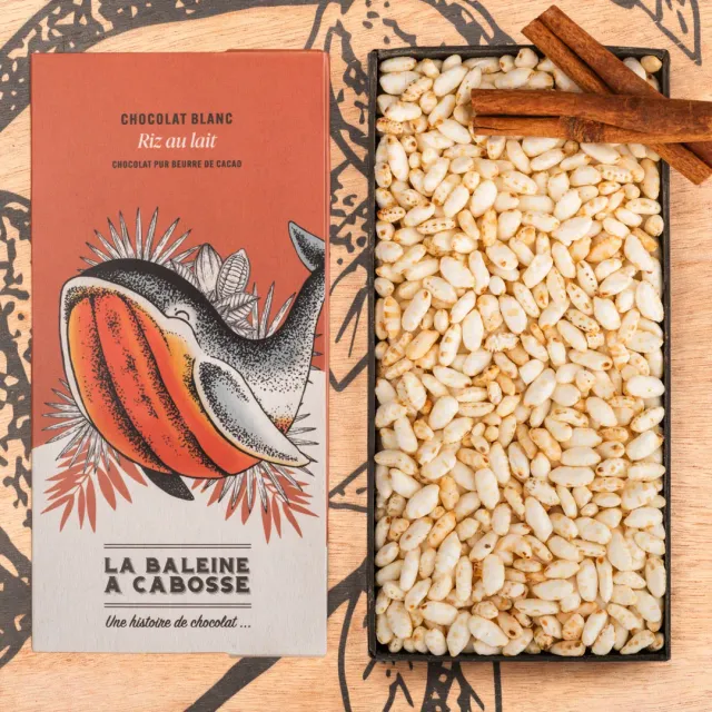 La Baleine à Cabosse riz au lait tablette chocolat blanc cannelle