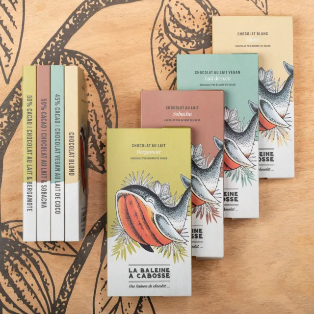 La Baleine à Cabosse pack 4 tablettes chocolat lait blanc gourmand