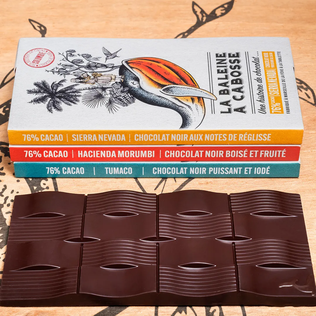 La Baleine à Cabosse Colombie pack 3 tablettes 76% cacao