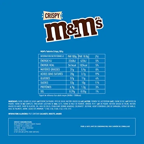 M&M's Crispy tablette chocolat au lait 150g riz soufflé