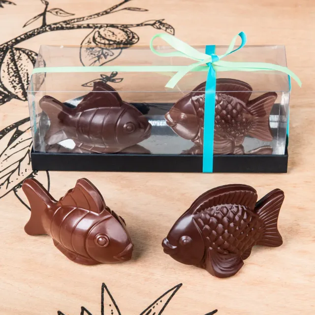 La Baleine à Cabosse duo poissons Pâques noir & lait 180g