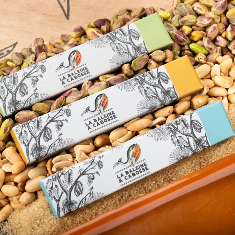 La Baleine à Cabosse Trio barres fourrées praliné pistache cacahuète