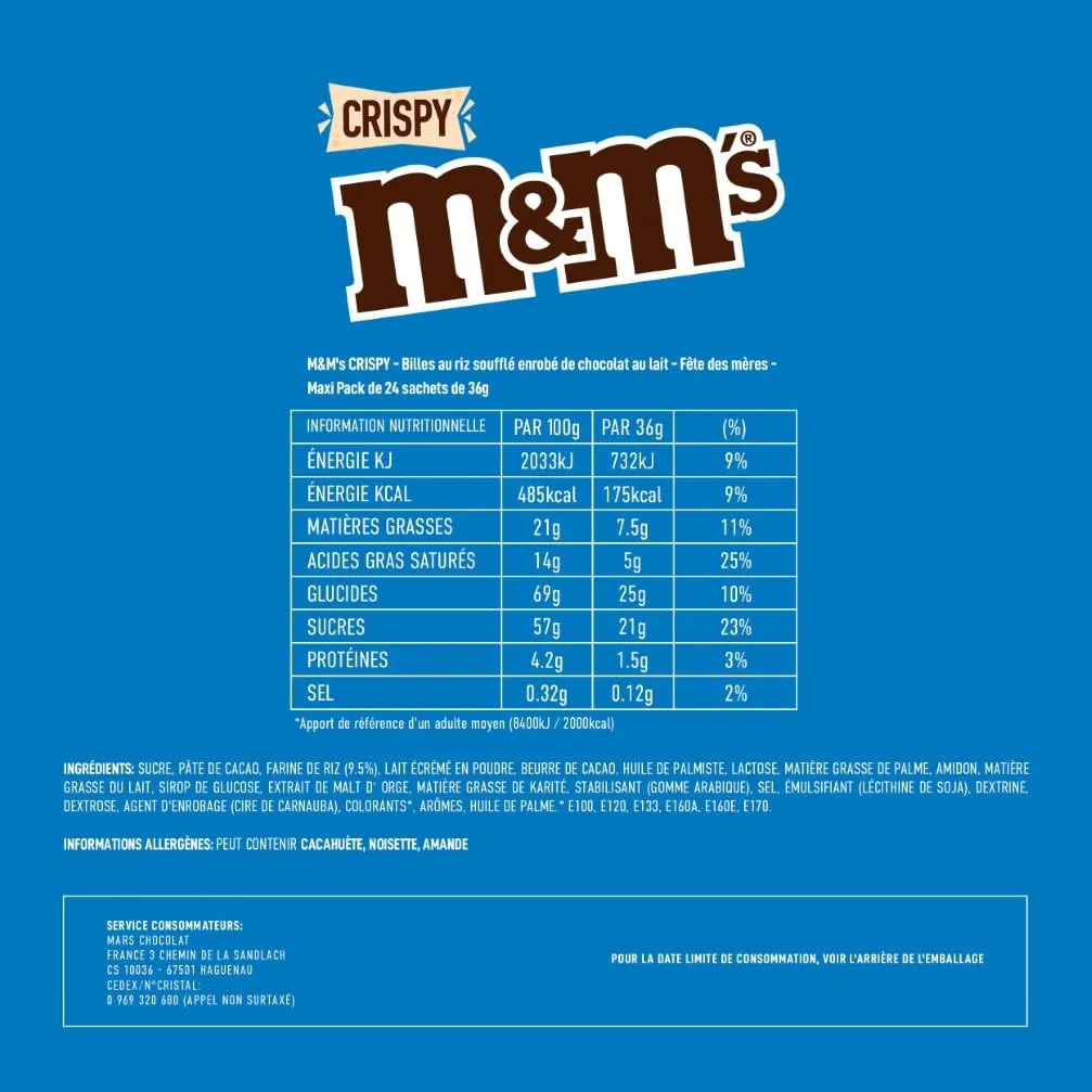 M&M's Crispy bonbons 24x36g riz soufflé lait