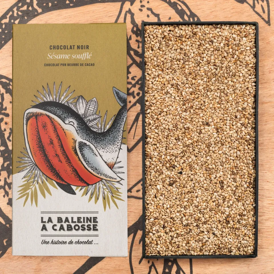 La Baleine à Cabosse tablette chocolat noir 76% sésame soufflé