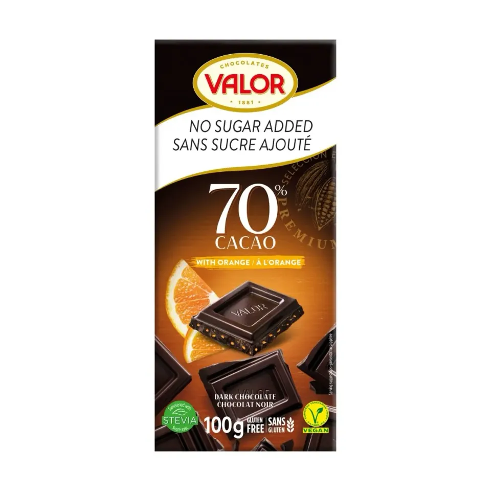 Valor Chocolat Noir 70% Orange tablette 100g sans sucre