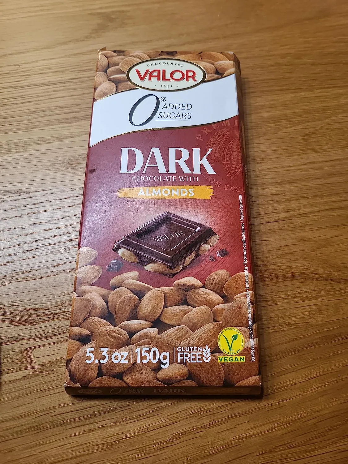 Valor Noir Amandes Entières tablette chocolat 100g sans sucre
