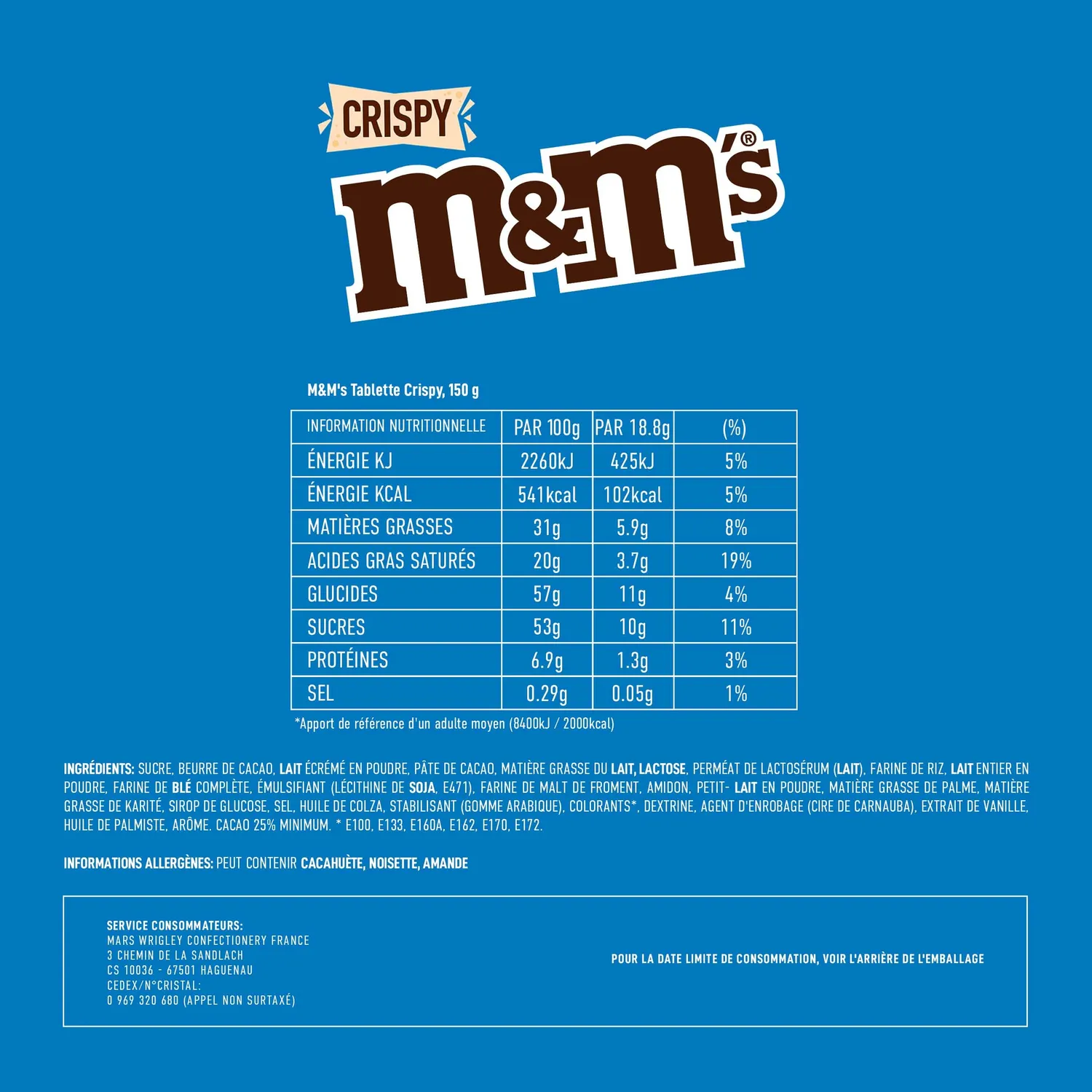 M&M's Crispy tablette chocolat au lait 150g riz soufflé