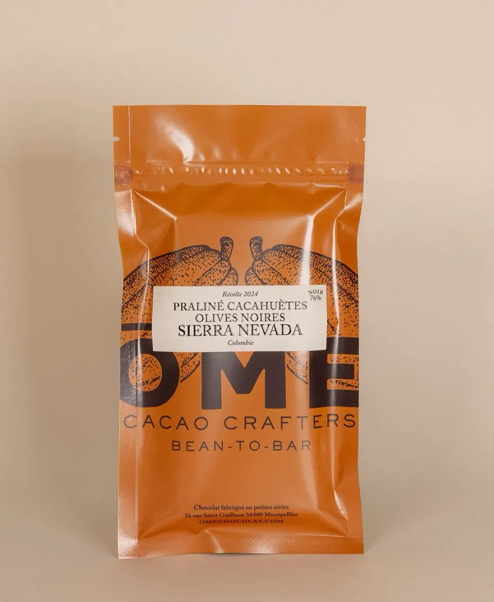 Ôme Sierra Nevada tablette praliné cacahuètes olives noires 76%