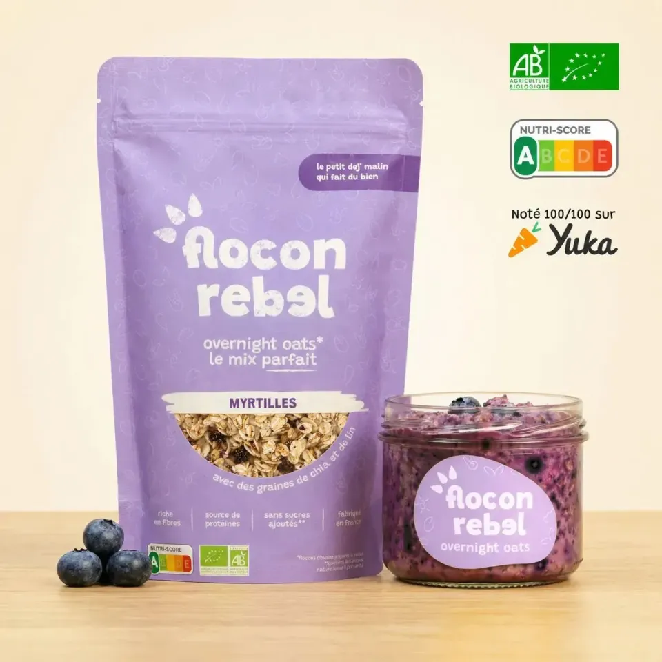 Elsy Flocon Rebel Myrtilles Bio overnight oats 315 g sans sucre ajouté